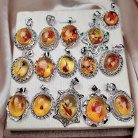 MẶT DÂY CHUYỀN AMBER BỌC BẠC 925 TỰ NHIÊN DÀNH CHO CẢ NAM VÀ NỮ