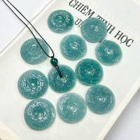 MẶT DÂY CHUYỀN ĐỒNG ĐIẾU ĐÁ LAM NGỌC CHẠM HOA