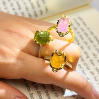 NHẪN TỲ HƯU ĐÁ TOURMALINE BỌC VÀNG 10K