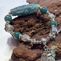 Vòng Tay Ngọc Cẩm Thạch & Charm Túi Tiền (Jadeite A) - T4054 - Trang Sức Nữ Phong Cách Ethnic/Tân Cổ Điển – Charm Bạc Chiêu Tài Tụ Lộc, Dưỡng Tâm An Yên