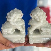 Tượng Điêu Khắc Cặp Kỳ Lân Đá Trắng Cao 12cm - T4043 - Món Quà Có Giá Trị Phù Hợp Trong Phong Thuỷ Để Tặng Đối Tác