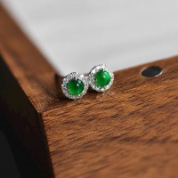 Hoa tai phỉ thuý lục đế vương type A bọc bạc T4223 -Quà Tặng Sếp & Đối Tác Sang Trọng – Đá Tự Nhiên 100% Khẳng Định Đẳng Cấp