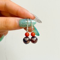 Bông tai dzi nanh cọp mix ngọc lam hồng