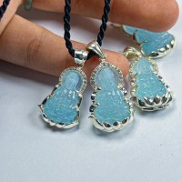 MẶT DÂY CHUYỀN QUAN ÂM ĐÁ AQUAMARINE BỌC BẠC