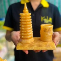 Ống bút tháp văn xương ngọc hoàng long và ngọc serpentine cao 15cm T035