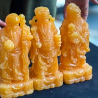 Tượng tam đa phúc lộc thọ đá ngọc hoàng long cao 20cm