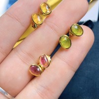 BÔNG TAI ĐÁ TOURMALINE ĐA SẮC BỌC VÀNG 10K 