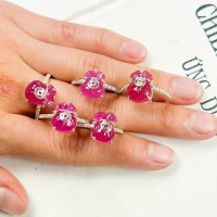 Nhẫn túi tiền đá ruby tự nhiên bọc bạc ta