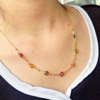 DÂY CHUYỀN ĐỒNG ĐIẾU ĐÁ TOURMALINE BỌC VÀNG 10K 