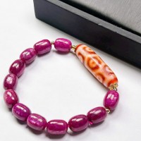 Vòng tay ruby dáng lu mix dzi huyết hải châu VVIP T2172