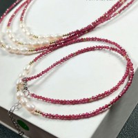 Dây chuyền đá garnet mix ngọc trai sang trọng quý phái