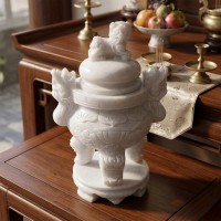 Lư Hương Toàn Gia Cát Tường bằng đá trắng tự nhiên nguyên khối, cao 40cm T3992
