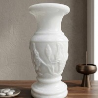 Lọ Hoa Mộc Liên bằng đá trắng tự nhiên nguyên khối, cao 40cm T3996