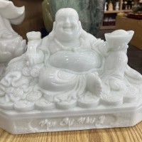 Tượng di lặc đá trắng nguyên khối cao ngang 30cm