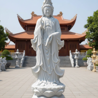 Tượng phật bà quan âm đá trắng nguyên khối cao 2.8m T3695