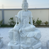 Tượng quan âm đá trắng nguyên khối cao 1.5m, ngang 90cm, dài 60cm T3564