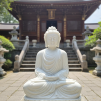 Tượng phật thích ca ngồi đá trắng nguyên khối  cao 40cm-23cm-15cm T3707