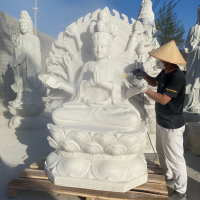 Tượng phật bà quan âm đá trắng nguyên khối cao 1.2m  T3697