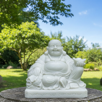 Tượng phật di lặc ngồi đá trắng nguyên khối ngang 30cm, cao 28cm, dài 18cm T3634