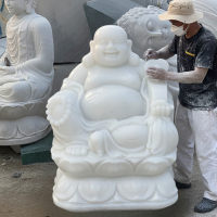 Tượng phật di lặc bằng đá trắng nguyên khối tự nhiên cao 60cm T3639