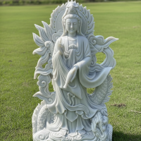 Tượng phật bà quan âm  đá trắng nguyên khối cao 1.5m T3690