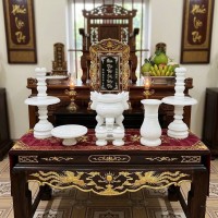 Bộ Đồ Thờ Cúng Gia Tiên bằng đá trắng tự nhiên nguyên khối T4004