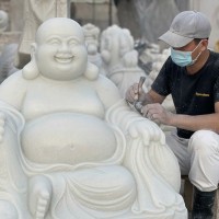 Tượng di lặc đá trắng nguyên khối cao 90cm ngang 80cm T3632