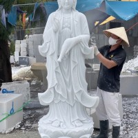 Tượng phật bà quan âm đá trắng nguyên khối cao 2.15m T3696