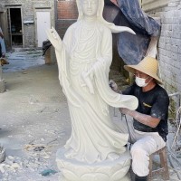 Tượng phật bà quan âm đá trắng nguyên khối cao 1.5m T3694