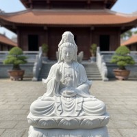 Tượng phật bà quan âm đá trắng nguyên khối cao 80cm T3693