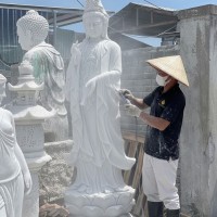 Tượng phật bà quan âm đá trắng nguyên khối cao 2.68m T3692