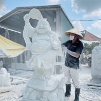 Tượng đá mỹ nghệ Phật Di Lặc cưỡi rùa bằng đá trắng nguyên khối tự nhiên cao 2.5m T3654