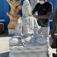Tượng phật quan âm ngồi trên đài sen đá trắng cao 95cm ngang 70cm dài 45cm T3602