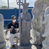 Tượng phật địa tạng vương bồ tát đá trắng nguyên khối cao 1.7m -ngang 50cm - dài 45cm T3598