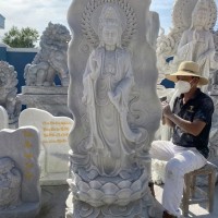 Tượng phật quan âm đá trắng nguyên khối Cao 2.2m-80cm-50cm T3595