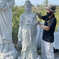 Tượng Phật Thích Ca đá trắng nguyên khối cao 1m23, ngang 30cm, dài 40cm - T3215