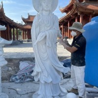 Tượng phật quan âm đá trắng nguyên khối Cao 2.5M -ngang 1M -dài 50Cm T3594