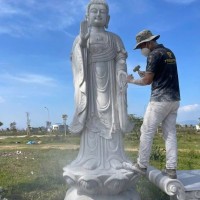 Tượng phật thích ca đá trắng nguyên khối Cao 2M ngang 70Cm dài 70Cm T3577