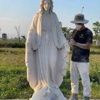 Tượng đức mẹ maria  đá trắng nguyên khối cao1.9m ngang 77cm T3567