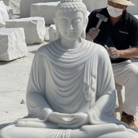 Tượng phật thích ca đá trắng nguyên khối Cao 1.5m ngang 90cm dài 70cm T3585