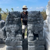 Cặp kỳ lân đá cẩm vân nguyên khối Cao 1.1m -ngang 40cm dài 60cm T3583