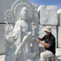 Tượng phật quan âm đứng đá trắng nguyên khối Cao 1.5M ngang 60Cm dài 40Cm T3581