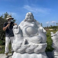 Tượng phật di lặc đá trắng nguyên khối Cao 1.9M ngang 1.4M dài 1.1M T3580