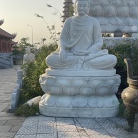 Tượng phật thích ca đá trắng nguyên khối cao 2.2m - ngang 1.5m dài 1.05m T3560