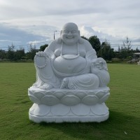 Tượng phật di lặc điêu khắc  đá trắng nguyên khối lớn T1702