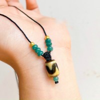 Vòng Cổ Đá Dzi Nanh Cọp Phối Thiết Kế Lam Ngọc