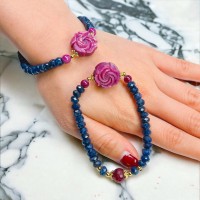 Vòng tay saphia bánh xe mix hoa ruby cắt giác sang xịn mịn 