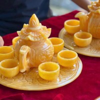 Bộ ấm trà đá ngọc hoàng long nguyên khối  T058