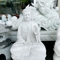Tượng điêu khắc phật thích ca đá trắng nguyên khối cao 75cm