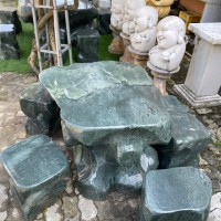 Bộ bàn ghế đá serpentine nguyên khối, đường kính bàn 87cm- cao 65cm T3229